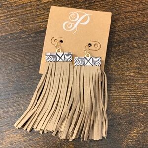 Plunder Taupe Fringe Earrings with Black & White Accent